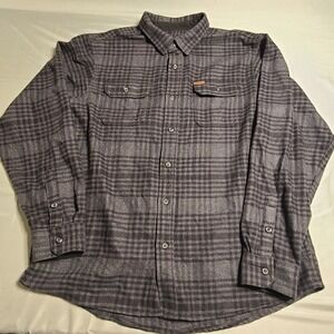 Orvis Heavyweight Flannel XL Shacket Plaid Men Big Bear Chest Pockets Black Gray